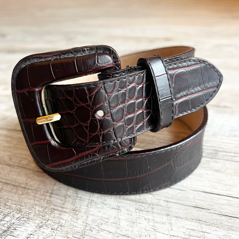 Hype Leather Crocodile Print Dark Maroon Belt